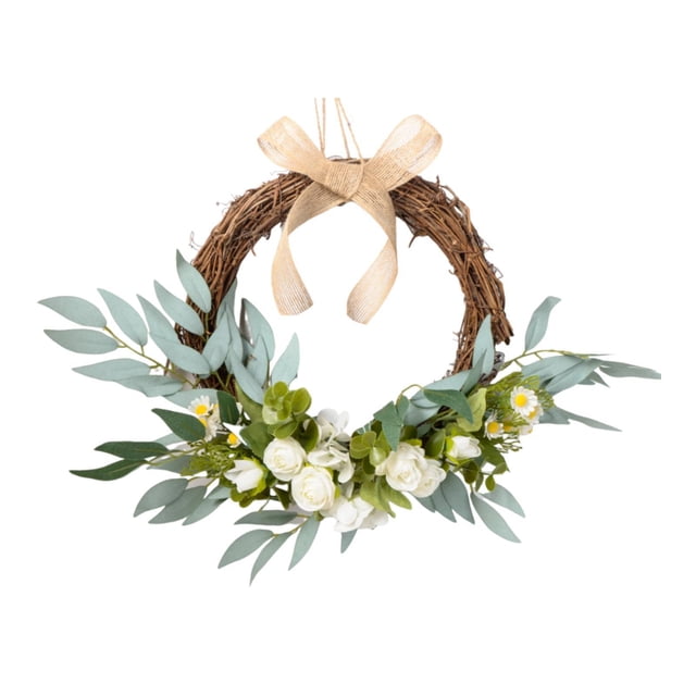 Corona de flores para la puerta de entrada, decoración de pared para bodas y celebraciones. Blanco