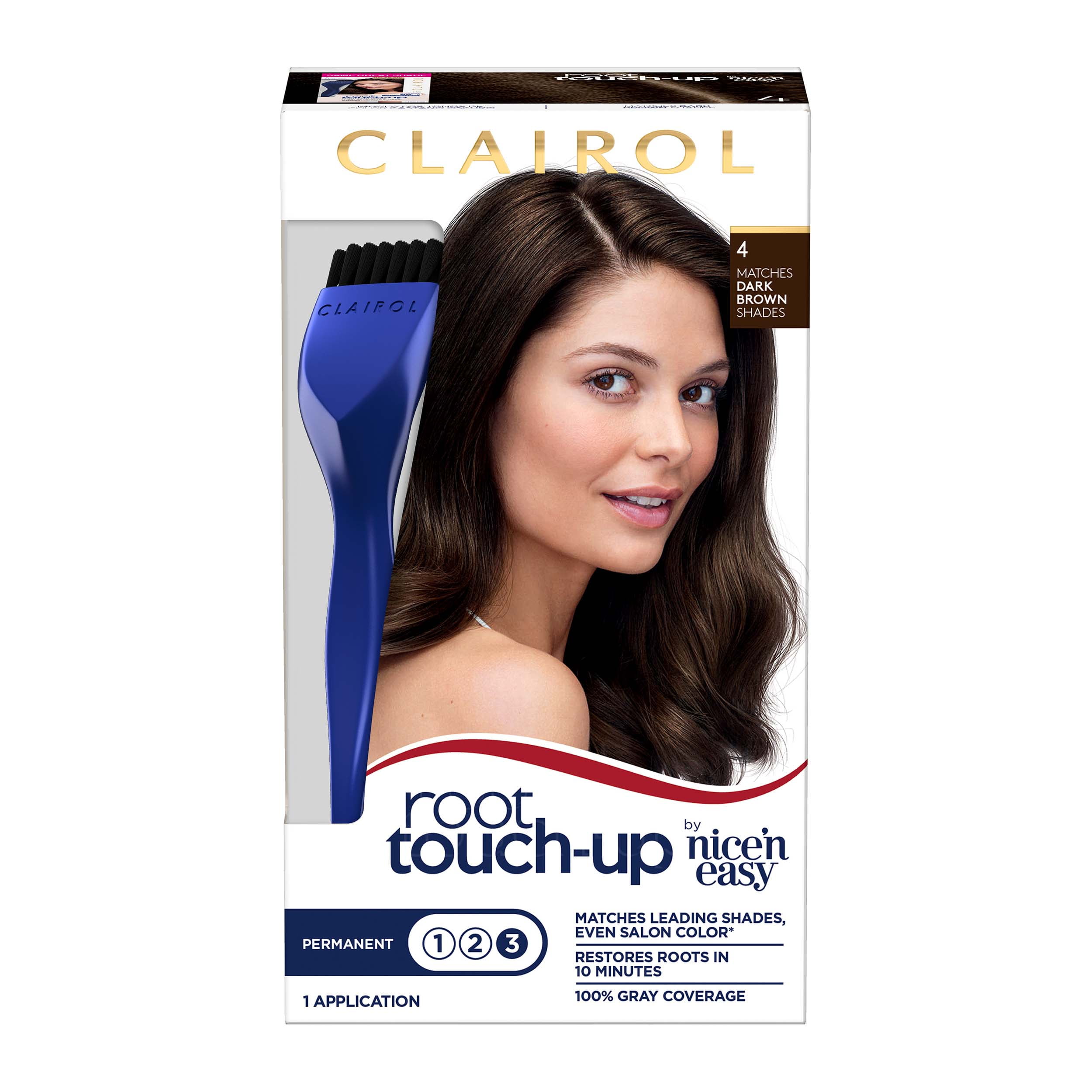 Clairol Root Touch-Up Permanent Hair Color Creme, 4 Dark Brown, 1 Application, Hair Dye