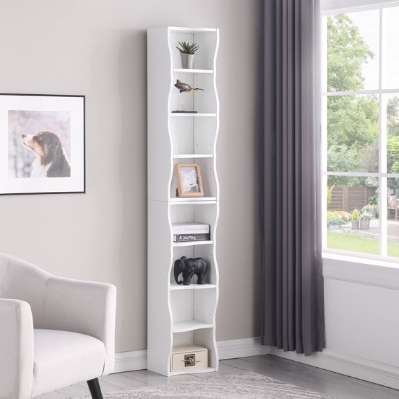 Deiokin 8-Layer Adjustable Shelf Bookshelf with Wavy Border Design, Multi-Functional Display Storage, 2-Tier Detachable Bookcase for Home Office