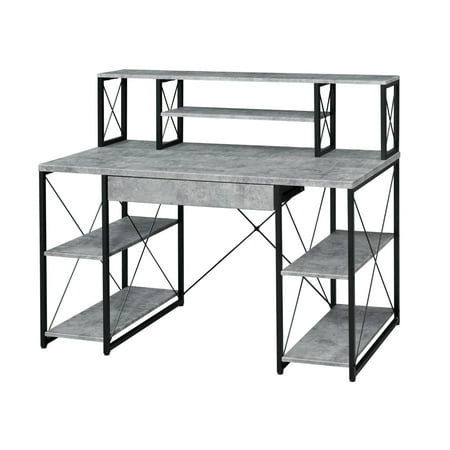 UPC: 0192551397705 | Metal Desk with 4 Open Bottom Shelves and Bookcase Hutch  Gray and Black- Saltoro Sherpi