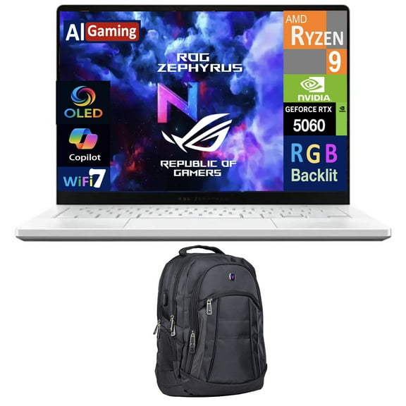 ASUS ROG Zephyrus AI Gaming Laptop 14.0in 120Hz OLED 2.8K Display (AMD Ryzen 9 270, RTX 5060 8GB, 16GB LPDDR5X, 1TB SSD, RGB KB, WiFi 7, Webcam, Win 11 Home) w/Premium Backpack