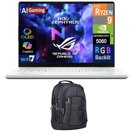 ASUS ROG Zephyrus AI Gaming Laptop 14.0in 120Hz OLED 2.8K Display (AMD Ryzen 9 270, RTX 5060 8GB, 16GB LPDDR5X, 4TB PCIe SSD, RGB KB, WiFi 7, Webcam, Win 11 Pro) w/Premium Backpack
