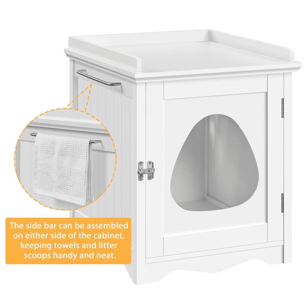 Alden Design Indoor Wooden Cat Litter Box Furniture Enclosure, White