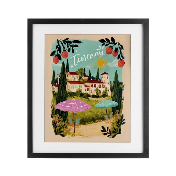 Fruit Bordered Tuscany Black Framed Print Under Glass, design by Yen