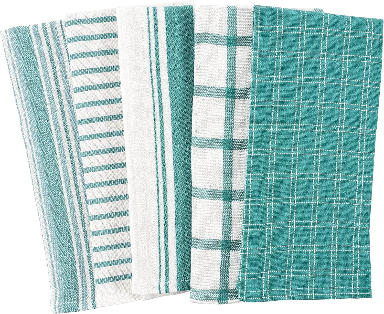 KAF Home Assorted Cotton Kitchen Towels Set, Flat Dish Towels, 18” x 28”, Teal, 10 Pack