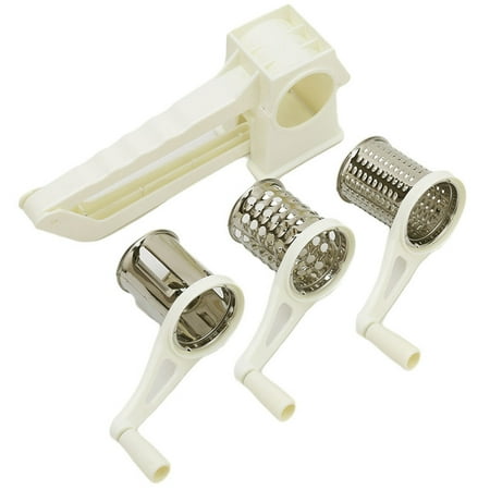

Kitchen Gizmos Rotary Stainless Steel Cheese Grater Shredder Cutter Grinder with 3 Drum Blades Fry Batter Shaker