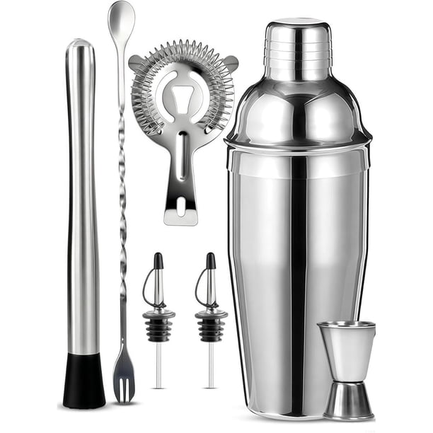 Kit de Coctelería Profesional, 7 Piezas Acero Inoxidable con Coctelera 550ml, Probeta Graduada, Cuchara Mezcladora, Vertedor, Colador y Agitador - Set Completo para Barman, Hogar y Regalos