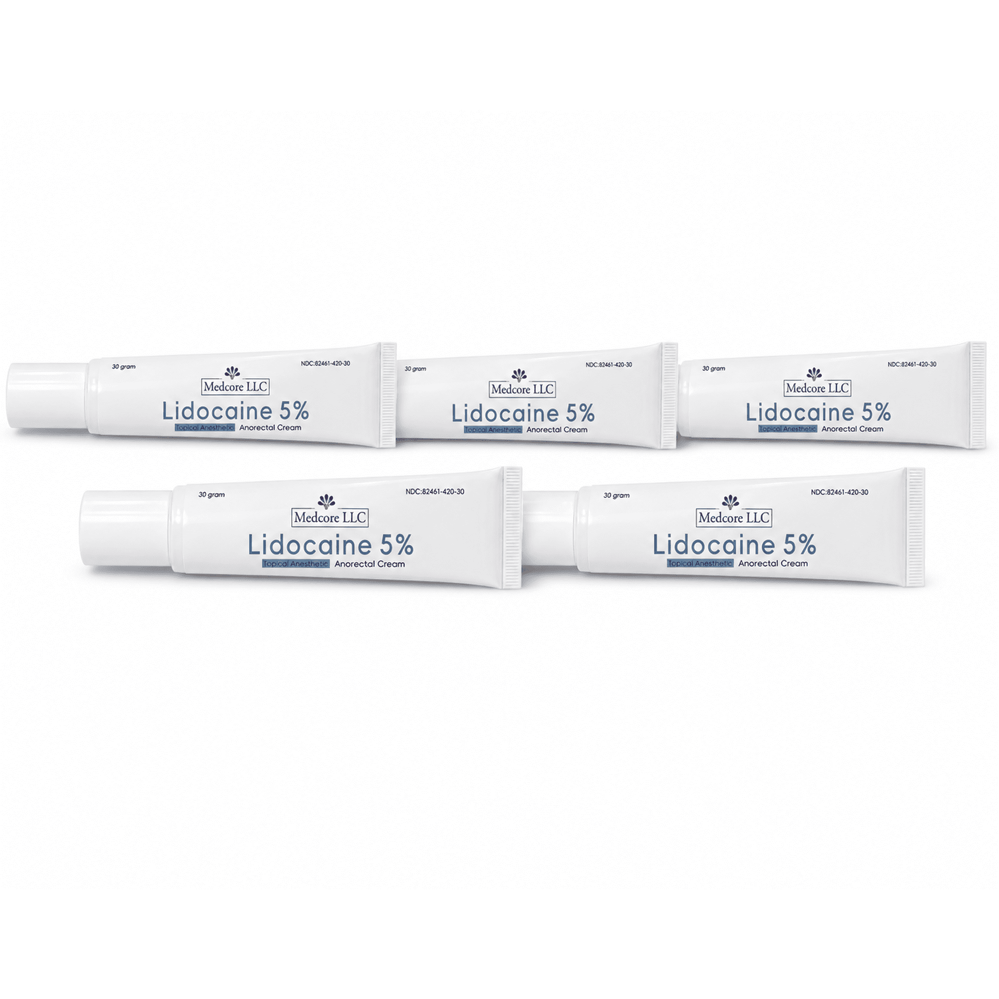 Medcore LLC Lidocaine 5% Topical Anesthetic Anorectal Cream, 30 Gram Tube, Temporary Relief for Local Pain, Soreness, Burning, Itching and Discomfort 5 Pack