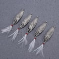 thumbnail image 2 of 5pcs cucharas señuelos de pesca dura anzuelos triples señuelos de pesca de metal cebos accesorios de pesca (señuelo de plata + pluma blanca), 2 of 4