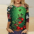 thumbnail image 2 of LiMoi Women's Xmas Print Round Neck Blouse Three Quarter Sleeve Festive Top Tees Tshirts My Items, 2 of 5