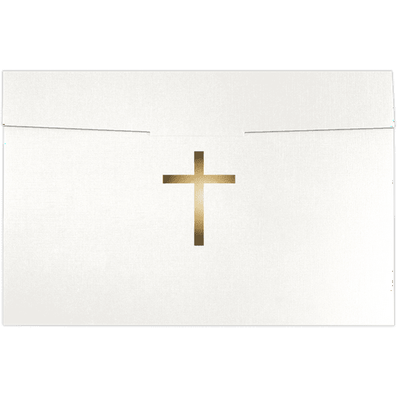 LUXPaper Certificate Holders with Tuck Flap for 5 x 8 Papers, Die Cut Slits, 100lb White Linen w/Gold Foil Cross, 25 Pack