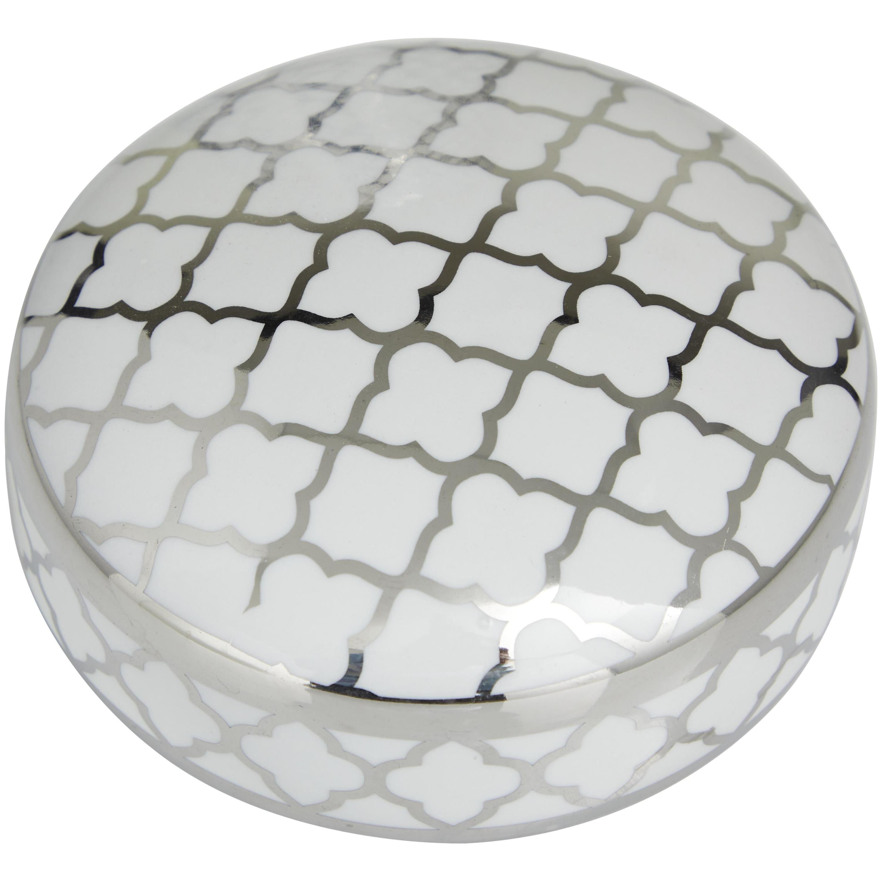 DecMode 14", 12"H Silver Ceramic Geometric Decorative Jars with Silver accents, 2-Pieces
