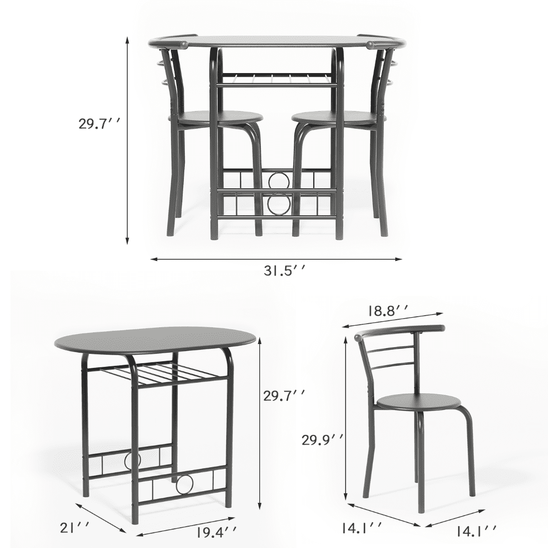 Vineego 3 Pieces Dining Set for 2 Small Kitchen Breakfast Table Set Space Saving Wooden Chairs and Table Set,Black