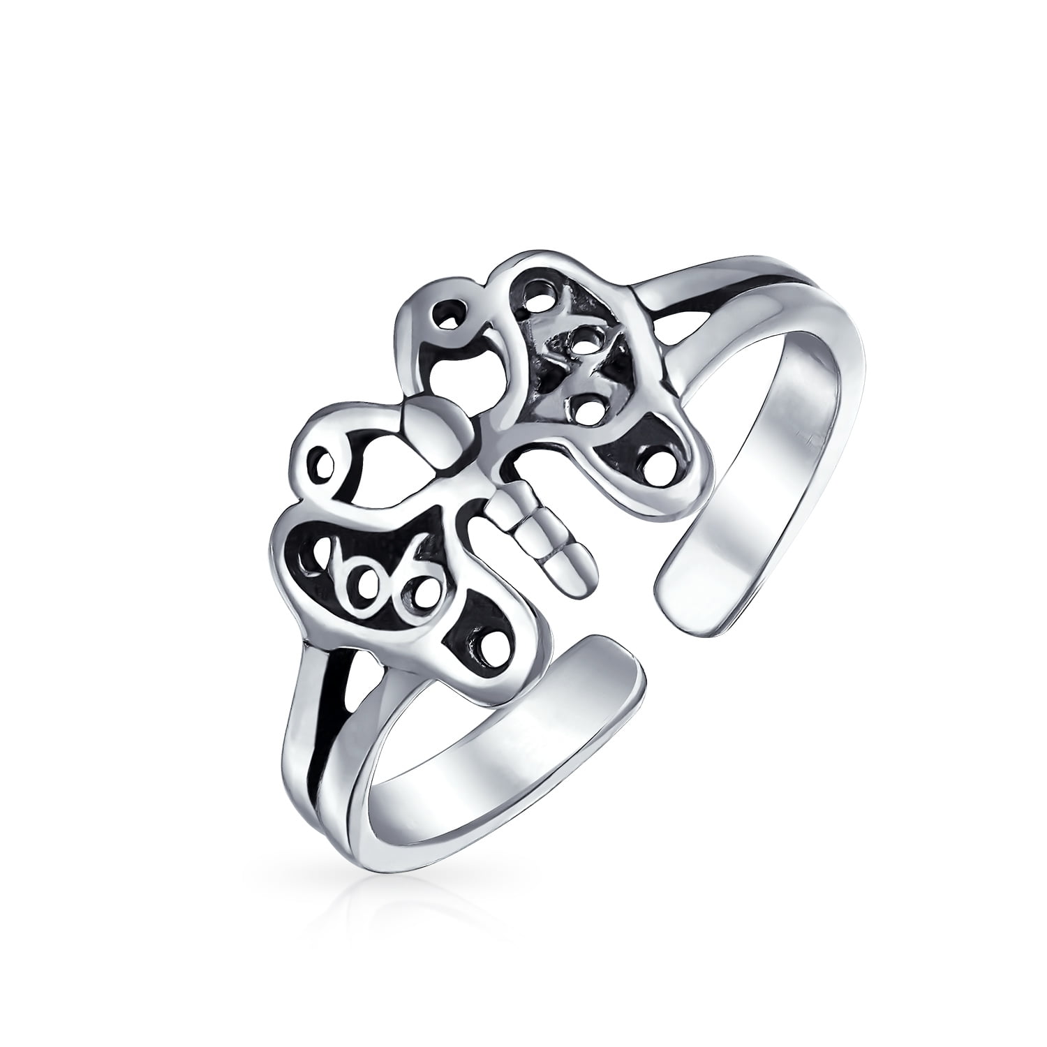 .925 Sterling Silver CZ Butterfly Adjustable Toe Ring