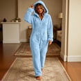thumbnail image 4 of DIOAZUD Women's Fuzzy Fleece Onesie Pajamas Hooded Zip up Sleepwear Jumpsuit with Pockets Soft Cozy Warm Lounge Wear, 4 of 7