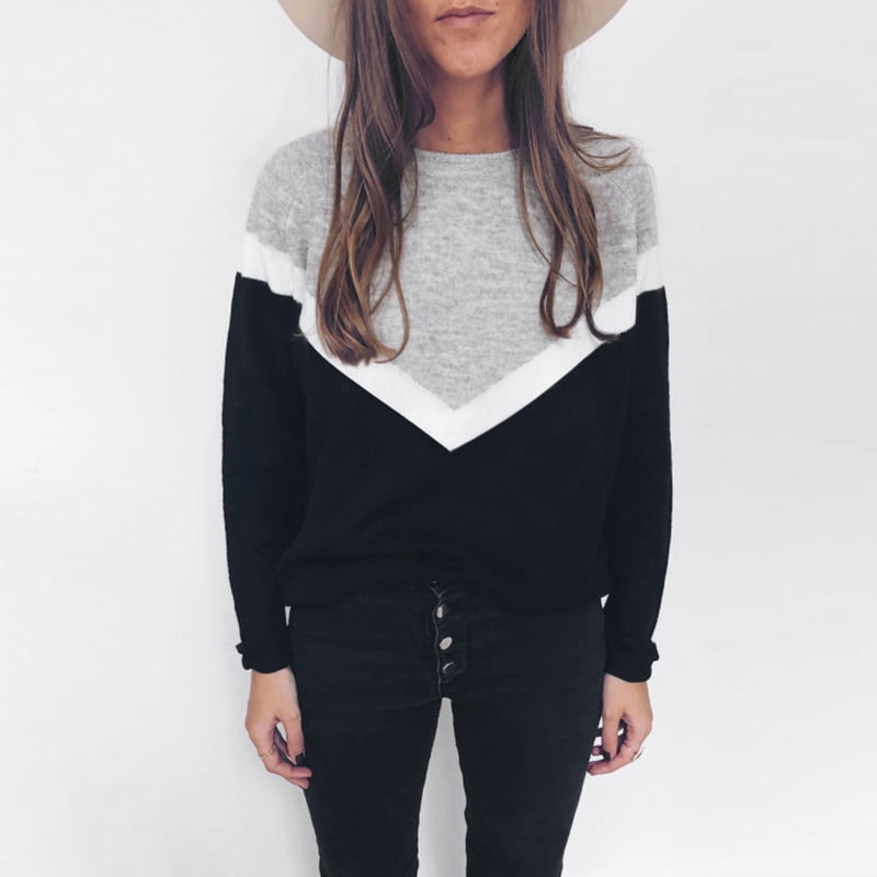Women Knitted Sweater Color O Neck Long 