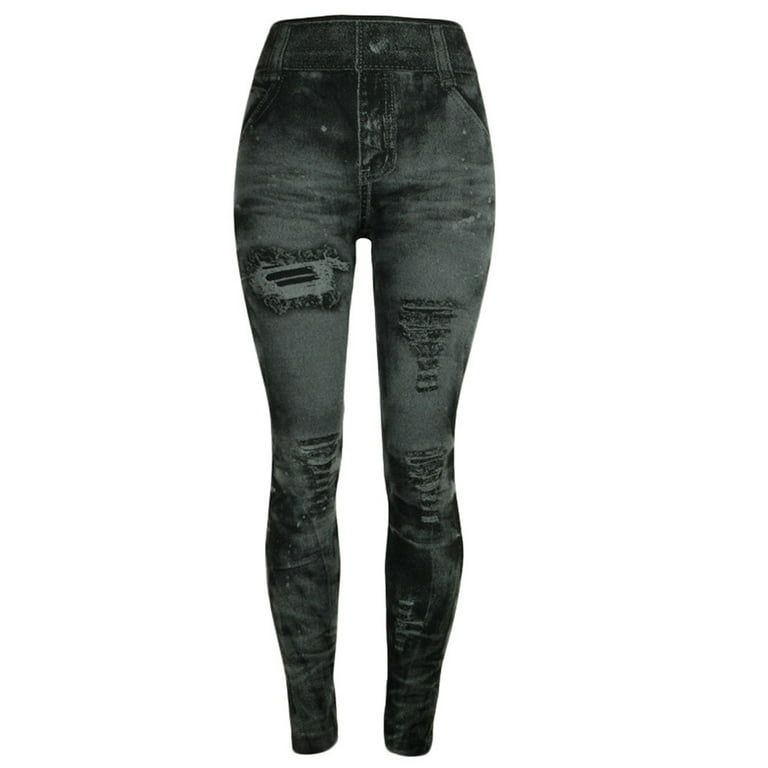 Mchoice Women's Denim Print Fake Jeans Seamless Fleece Lined Leggings, Full  Length on Clearance
