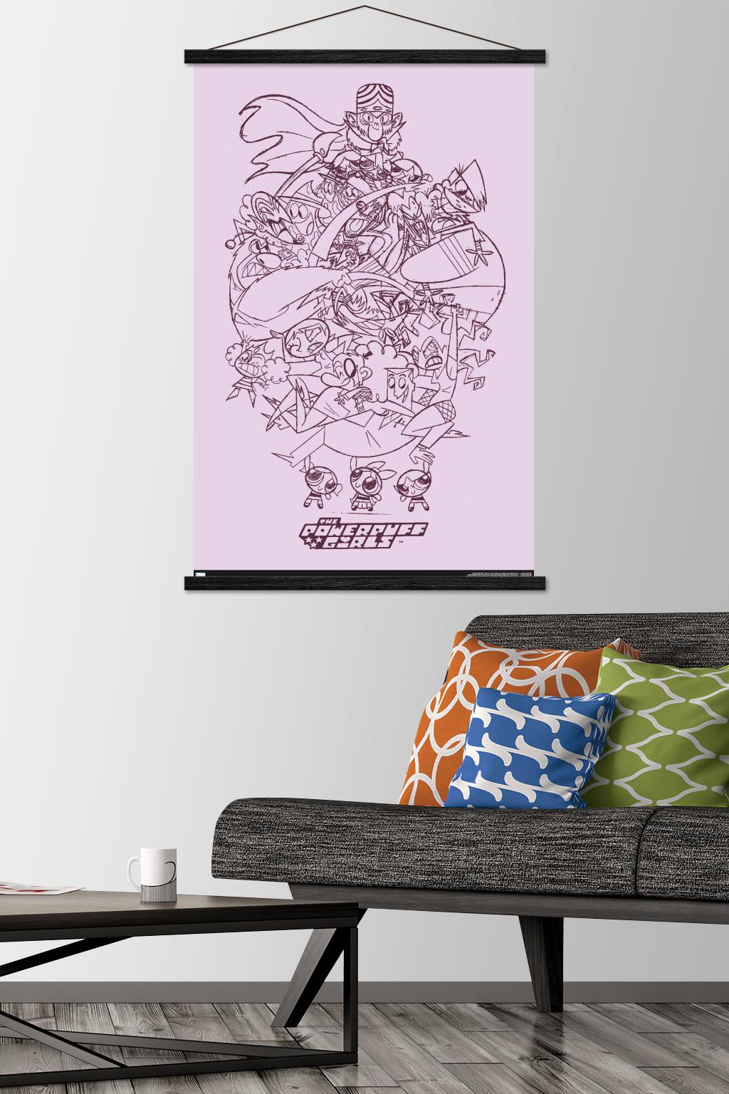 The Powerpuff Girls - Group Sketch Wall Poster with Wooden Magnetic Frame, 22.375" x 34"