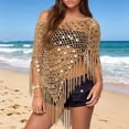 thumbnail image 2 of Sequin Crochet Poncho Cover Up for Women Fringe Asymmetrical Beach Vacation Top, 2 of 5
