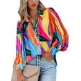 thumbnail image 1 of Blusa Zeagoo con estampado de manga larga con botones para mujer, 1 of 5