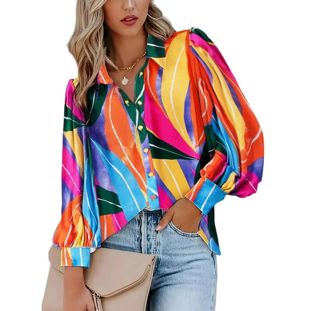 Blusa Zeagoo con estampado de manga larga con botones para mujer