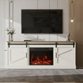 thumbnail image 2 of ALAULM Rustic Fireplace TV Stand for 65 Inch TV, Farmhouse Media Console Cabinet with Sliding Barn Door, White, 2 of 10