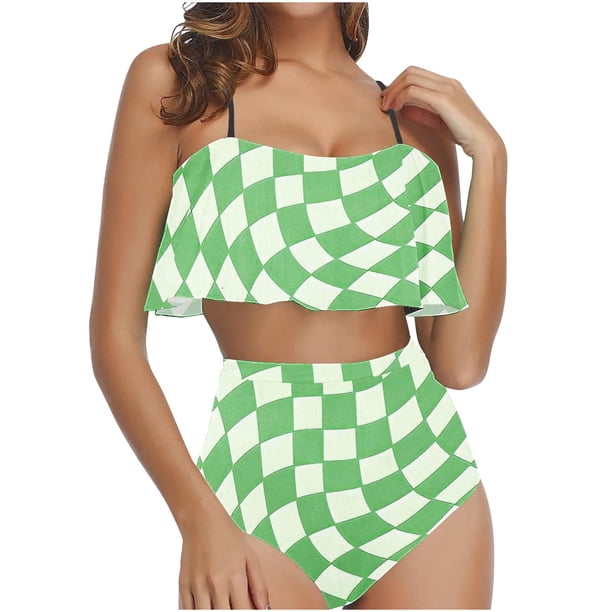 Bikini de Mujer Trajes de Baño Bikini con Ruffles Conjunto con Sujetador Acolchado Extraíble, Pantalones Cortos de Cintura Alta para la Playa