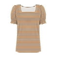 thumbnail image 5 of Olyvenn Women's Square Neck Smocked Sleeve T-Shirt Casual Tops, Summer Ruffle Trim Sleeve Square Neck T Shirts Orange L, 5 of 7