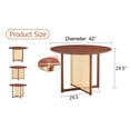 thumbnail image 3 of Round Rattan Dining Table, Retro Solid Wood Dinner Table for Kitchen, Living Room, Office, Conference, 2 to 6 Person,Walnut, 3 of 7