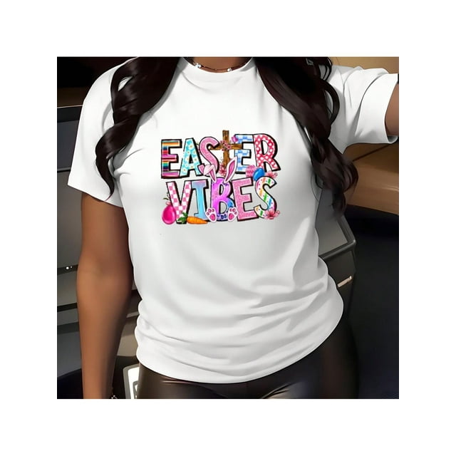 Easter Letter Print T-Shirt For Men And Women Round Neck Cotton Short Sleeve Sports T-Shirt For All Seasons Tee For Adult, Men, Women, Teen, Teenager, Adolescent, Youth.