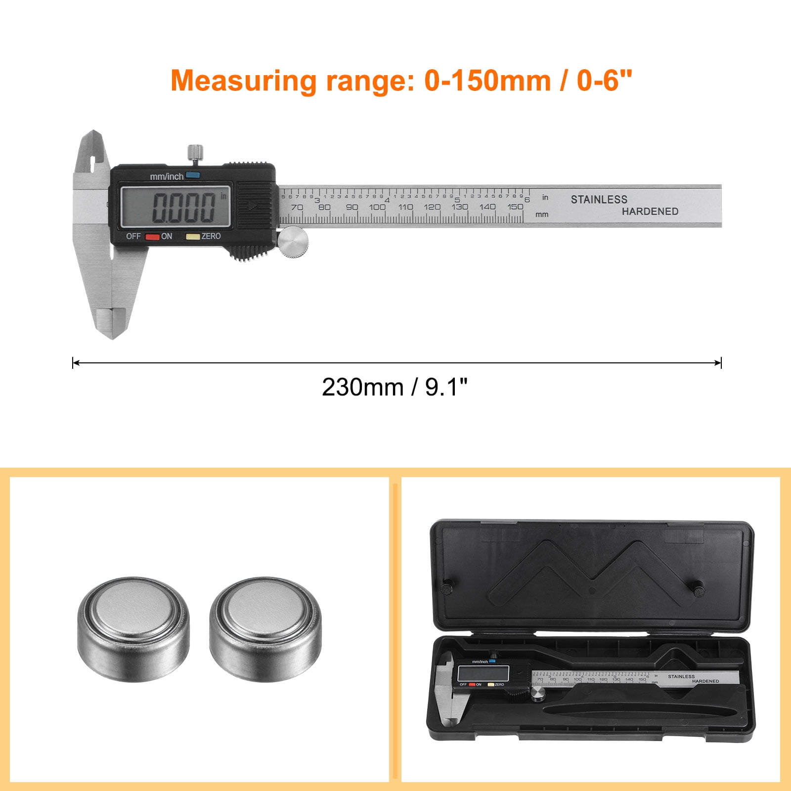 Uxcell Digital Caliper 150mm/0-6 Inch Large LCD Screen Measuring Tool