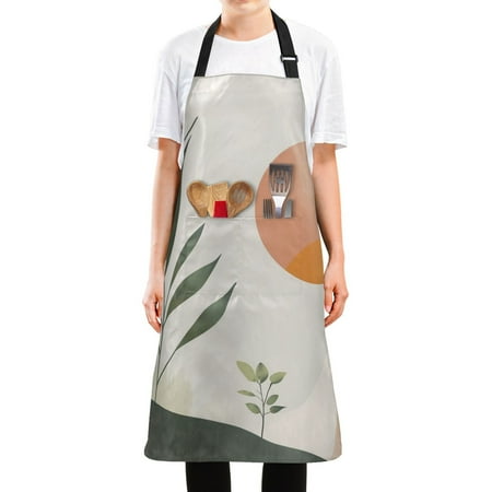 

Yayeee Apron for Cooking with Pockets Water Resistant Adjustable Neck Strap Art Plant