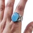 thumbnail image 2 of Blue Chalcedony Mans Ring, Natural Blue Chalcedony, Eagle, Ring, Silver Jewelry, 925 Silver Ring, Gift, Heavy Mens Ring, Arabic Design, Ottoman Style Ring, Christmas, Turkey Mens Signet Ring, 2 of 8