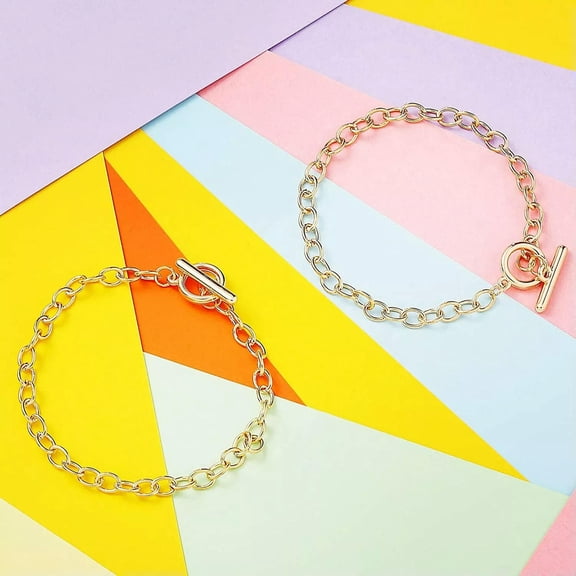 U8MO 2 Gold Charm Bracelets Blanks Stainless Steel Link Chain Toggle Clasp 7" Supplie