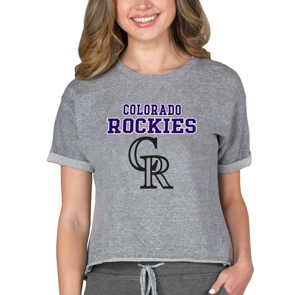 Women's Concepts Sport Gray Colorado Rockies Tri-Blend Mainstream Terry Short Sleeve Sweatshirt Top