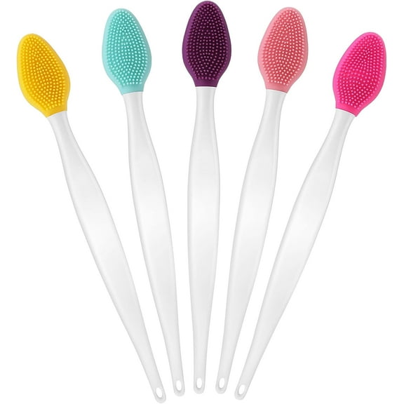 5 Pcs Lip Scrub Brush Double-Sided Silicone Exfoliating Tool Mini Soft ​Lip Brush Cleaner for Men Women lightening dark lips Smoother Fuller Lip Appearance