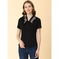 thumbnail image 2 of INSPIRE CHIC Women's Tie Neck Ruffle Mesh Panel Semi Sheer Short Sleeve Blouse, 2 of 6
