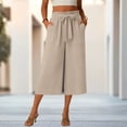 thumbnail image 4 of Audhol Gaucho Pants for Women Pants for Women Elastic Waisted Wide Leg Pants Casual Trousers with Pockets Trendy Loose for Work Wide Leg Capri Pants for Women Beige L, 4 of 6