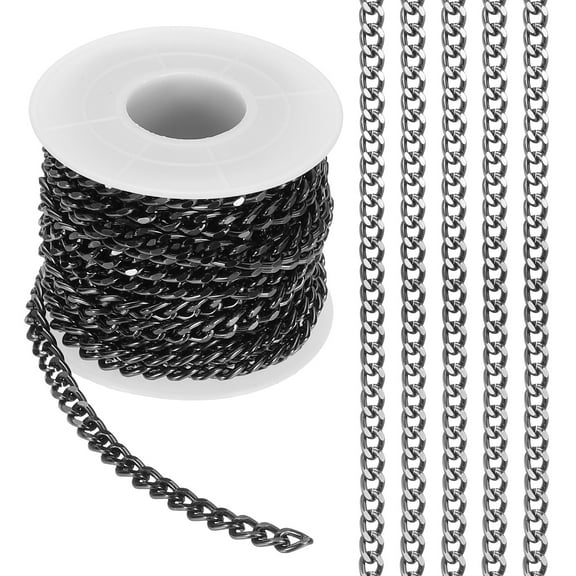 16.4Ft Aluminium Curb Chains Twisted Links, 7x5mm Curb Chain Spool Jewelry Making Chains Craft Chain for Necklace Bracelet, Black