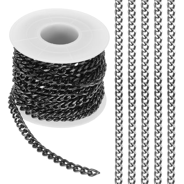 Cadena de curb de aluminio de 16.4 pies con eslabones retorcidos, carrete de cadena de 7x5mm para hacer joyas, cadena de manualidades para collar y pulsera, negra