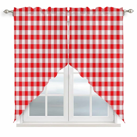 Swag Valance Curtains for Windows, Red White Plaid Light Filtering Kitchen Curtains with Rod Pocket, Modern Farmhouse Buffalo Check Gingham Window Treatment Valances for Living Room, 36x36 - 2 PCS