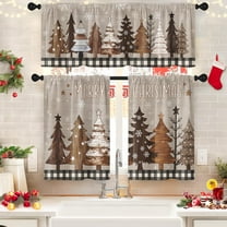 Merry Christmas Kitchen Window Curtains and Valances Set 36 Inch, Wooden Tree Snowflake Xmas Holiday Winter Short Tier Curtain for Cafe Living Room Bathroom, Vintage 3 Pieces Set Kitchen Decor