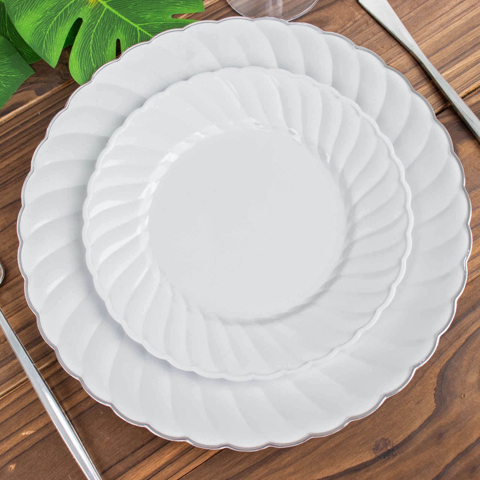 Efavormart 12 Pack | 7.5" White Flair Rim Plastic Dessert Appetizer ...