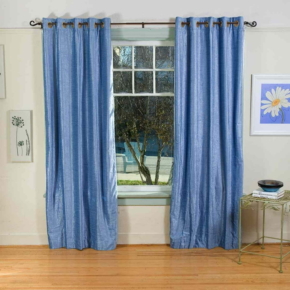 Light Blue Ring / Grommet Top Velvet Curtain / Drape / Panel Piece
