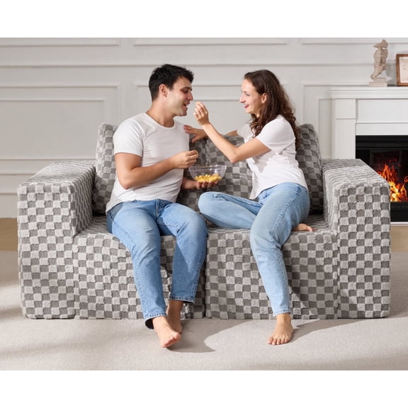 Modular Sectional Sofa 2 Seater Loveseat Modular Sofa Couch with Deep Seat Memory Foam Cloud Sofa Chair with Pillows Oversized Sectional Sofa for Living Room Bedroom (Plush Grey, Loveseat)