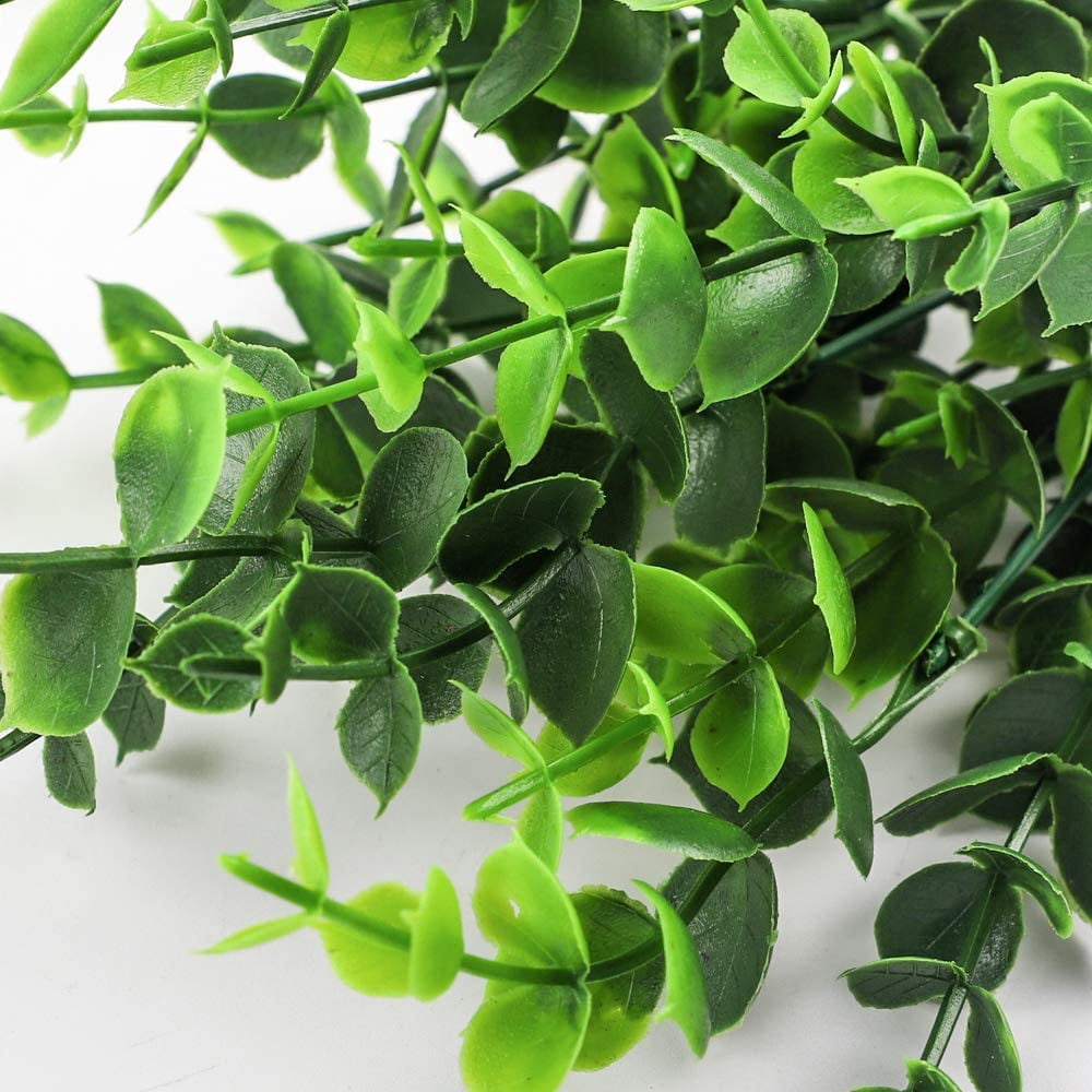 8pcs Artificial Greenery Plants Outdoor UV Resistant Fake Plastic Boxwood Shrubs Grass Stems for Home Wedding Courtyard Indoor and Outside Garden Porch Patio Window Box Farmhouse Decoration