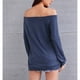 thumbnail image 2 of Blusa con hombros descubiertos Manga larga Color puro Cuello de una línea Tops casuales de moda para mujer Azul XL, 2 of 4
