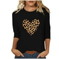 thumbnail image 2 of Qulqfy Womens Valentine's Day Tops Leopard Print Cute 3/4 Sleeve Plus Size Blouses Crew Neck Heart Print Dating Black Shirts for Women L, 2 of 5