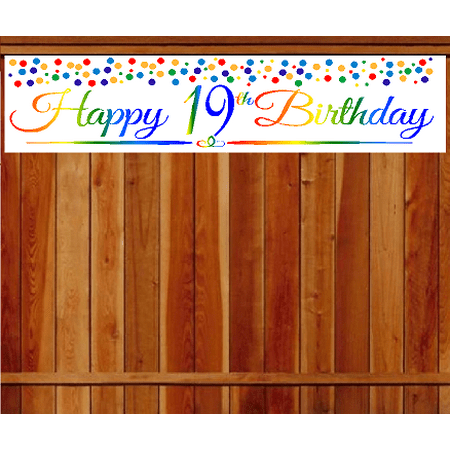 Item#019RPB Happy 19th Birthday Rainbow Wall Decoration Indoor / OutDoor Party Banner (10 x