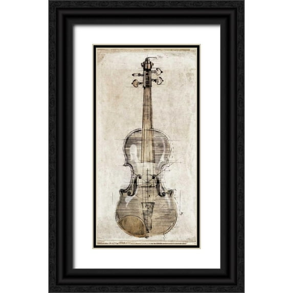 Symposium Design 11x18 Black Ornate Wood Framed with Double Matting Museum Art Print Titled - Violin Study-Front